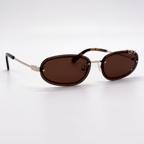 NEW OFF-WHITE OERI13M MIAMI 7664 SUNGLASSES UNISEX OVAL BROWN GOLD - Picture 3 of 8